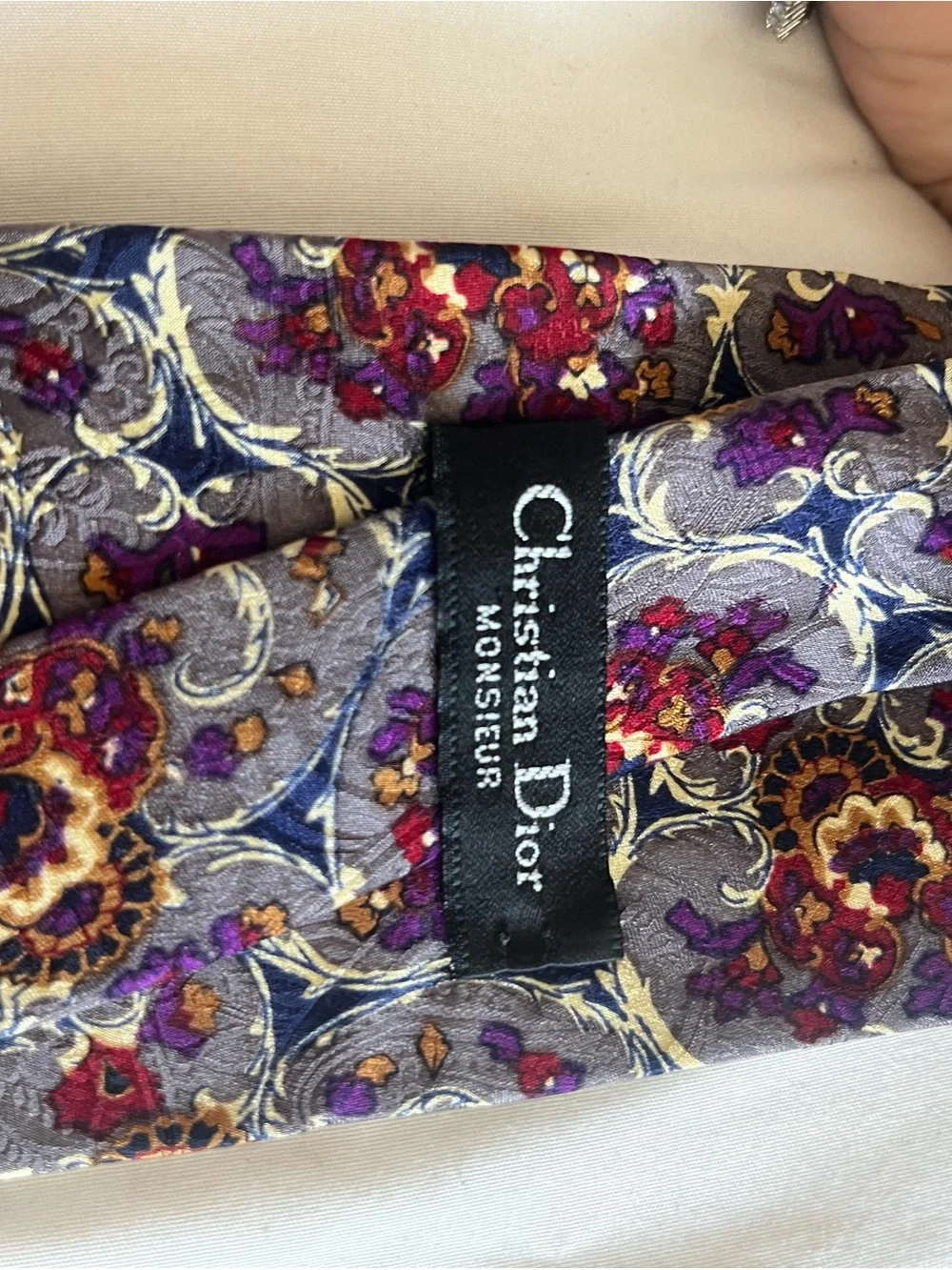 Christian Dior - Silk Patterned Tie in Purple and Gold